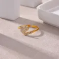 Gold Plated Stainless Steel Wavy Open Ring with Sparkling Rhinestones Fashion Jewelry - Wave S-Shape Pave Style(JZ9517G)