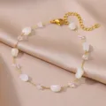 Minimalist 18k gold plated titanium steel irregular stone and crystal bead anklet detail shot - Gold White Irregular Natural Stone Style (HJ364G-2)