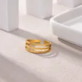Gold plated stainless steel triple band open ring for women minimalist beach jewelry. - Triple Parallel Thin Band Style(JZ9548G)
