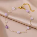 Exquisite gold plated stainless steel anklet featuring purple beads and clear crystals for women. - Gold Lavender Beaded Faceted Crystal Style (HJ364G-3)