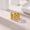 Gold wavy open ring, stainless steel 18k gold plated minimalist finger jewelry item. - Streamlined 3D Wave Style(JZ9950G)