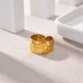 Gold Stainless Steel Textured Open Ring Simple Fashion Adjustable Wide Finger Jewelry Variant - Textured Hammered Style(JZ9955G)