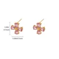 Gold plated stainless steel pink cubic zirconia flower stud earrings, 1.3cm daily jewelry. - Pink Flower Style (E6959G-2)
