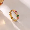 Stainless steel 18K gold plated colorful enamel heart open ring fashion jewelry detail view - Heart Enamel (JZ9415G)