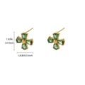 18K Gold Plated Stainless Steel Green Zircon Clover Flower Stud Earrings for Women Elegant - Green Flower Style (E6959G-3)