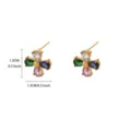18K Gold Plated Stainless Steel Multi-Color Zircon Flower Stud Earrings for Women Daily Wear - Multicolor Flower Style (E6959G-4)