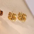 Orecchini a lobo geometrici a nodo in acciaio inossidabile placcato oro 18K chic donna. - Stile Intrecciato Nodo Incrociato (E6624G)