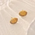 Orecchini a perno conchiglia placcati in oro con strass scintillanti, gioielli moda geometrici. - Stile Conchiglia Ventaglio Strass (E6601G)