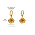 Gold flower drop hoop earrings for women, chic trendy designer jewelry accessory. - ID 1cm / Total 1.6x1.4cm