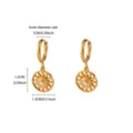 Gold sunburst hoop earrings with center diamond crystal pendant fashion jewelry accessories - ID 1cm / Pendant 1.5x1.3cm