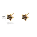 Mini clover stud earrings, 18K gold plated stainless steel with dark zircon stones. 0.8cm size. - Dark Mini Flower Style (E6962G-3)