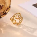 Stainless steel 18K gold plated hollow flower open ring for women versatile fashion jewelry - Flower Cutout Style (JZ9830G)