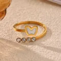 Stainless steel 18k gold plated open ring featuring a white butterfly and crystal accents. - White Butterfly Rhinestone Style (JZ9947G)