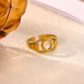 Minimalist 18k gold plated stainless steel open ring for women fashion daily hand jewelry - Double Loop Geometric Style (JZ9829G)