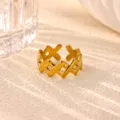 Gold stainless steel interlocking X ring, minimalist open geometric finger jewelry for women. - X-Shaped Geometric Style (JZ9643G)