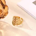 Gold plated stainless steel multi strand open ring variant, minimalist fashion daily jewelry. - Multi-layer Line Style (JZ9826G)
