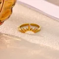Gold plated stainless steel sunburst open ring minimalist daily fashion hand jewelry - Sun Crown Shaped Style (JZ9636G)
