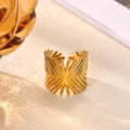 Minimalist 18K gold plated stainless steel open ring for women fashion daily wear jewelry - Radial Hollow Geometric Style (JZ9626G)