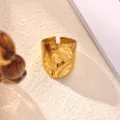 Gold Plated Stainless Steel Chunky Irregular Melted Ring Fashion Open Band Finger Jewelry Variant - Irregular Lava Fold Style (JZ9624G)