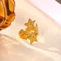 Gold-plated stainless steel multi-star open ring for women stylish daily jewelry variant - 3D Star Shaped Style (JZ9618G)