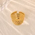 Gold-plated stainless steel open ring with textured concentric design for women's daily wear. - Ripple Ring Style (JZ9715G)