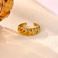 Minimalist 18K gold plated stainless steel open ring, trendy twisted design for daily wear. - Twist Croissant Style (JZ9615G)