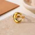 Gold plated stainless steel open ring, minimalist geometric crescent design for women. - Irregular Crescent C-Shaped Style (JZ9475G)