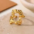 Gold plated stainless steel irregular open ring, minimalist fashion geometric jewelry for women. - Irregular Lava Texture Style (JZ9588G)