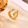 Stainless Steel 18K Gold Plated Open Ring Minimalist Teardrop Design Fashion Jewelry - Teardrop Petal Style (JZ9695G)