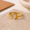 Minimalist 18k gold plated stainless steel whale tail open ring for women daily wear fashion - Simple Double Tail Style (JZ9642G)