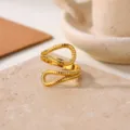 Minimalist 18k gold plated stainless steel twisted open ring for women daily fashion jewelry - Twist Braid Double Ring Style (JZ9729G)
