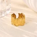 Gold plated stainless steel leaf textured open ring, stylish daily wear fashion jewelry. - Leaf Texture Style (JZ9678G)
