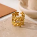 Stainless steel 18K gold plated double flower ring variant stylish open band jewelry for women. - Double Layer 3D Small Flower Style (JZ9733G)