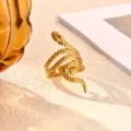 Gold snake ring, stainless steel 18K gold plated minimalist open finger jewelry for women daily. - 3D Snake Style (JZ9674G)