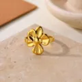 18k gold plated stainless steel flower ring, trendy open finger ring for women daily wear. - 3D Floral Style (JZ9864G)