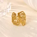 Stainless steel 18K gold plated open ring, vintage floral swirl design, daily fashion jewelry. - Rose Swirl Cutout Style (JZ9670G)