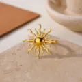 Gold Plated Sun Ring Stainless Steel Open Finger Jewelry Minimalist Daily Fashion Accessory - 3D Sun Shaped Style (JZ9868G)