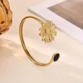 Gold Sunflower Open Cuff Bracelet with Black Stone Adjustable Fashion Jewelry for Women - Black Rhinestone Sunflower Style (B2273G-2)