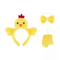 Adorable ensemble serre-tête poulet en peluche mignon avec nœud et accessoire chic. - Ensemble 3 Pièces de Poussin en Velours de Lapin / Jaune vif