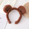 Brown plush bear ear headband, cute fuzzy hair hoop for face washing, winter hair accessories. - Maroon (No Hat Version)