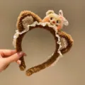 Joli bandeau d'oreilles d'ours en peluche avec bordure en dentelle blanche et nœud. - Café