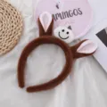 Serre-tête mignon en peluche d'oreilles de cheval, accessoire doux pour le visage et les coiffures. - Cheval Souriant / Café