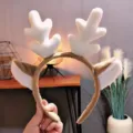 Joli serre-tête de renne de Noël avec oreilles en peluche douce, accessoire de fête. - Serre-tête bois de cerf en peluche - kaki