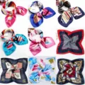 Satin small square scarf featuring stylish stripes and elegant prints, perfect for women. - 50x50cm / Random Mixed Color C