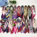 Silk satin small square scarf 50cm retro striped floral fashion neckerchief for women - 50x50cm / Random Mixed Colors A