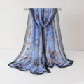 Foulard Chiffon Floral Bleu Clair Long Pareo Plage Femme Printemps Automne - Écharpes en mousseline de gaze 9