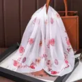 White floral print chiffon small square scarf, elegant pastoral style neckerchief. - Chiffon Silk Scarves 10