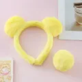 Cute yellow plush animal ear headband and tail set, soft fluffy cartoon hair accessories for daily wear. - Bear Headband + Tail