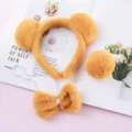 Fluffy yellow animal ear headband bow and fluffy tail set for cute party and daily wear. - Bear 3-Piece Set / Turmeric