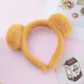 Cute yellow plush bear ear headband for women and girls, soft fuzzy animal hair hoop for party. - Single Hairband / Turmeric